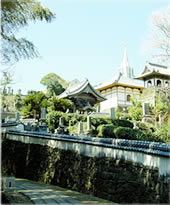 Scene with church and temples